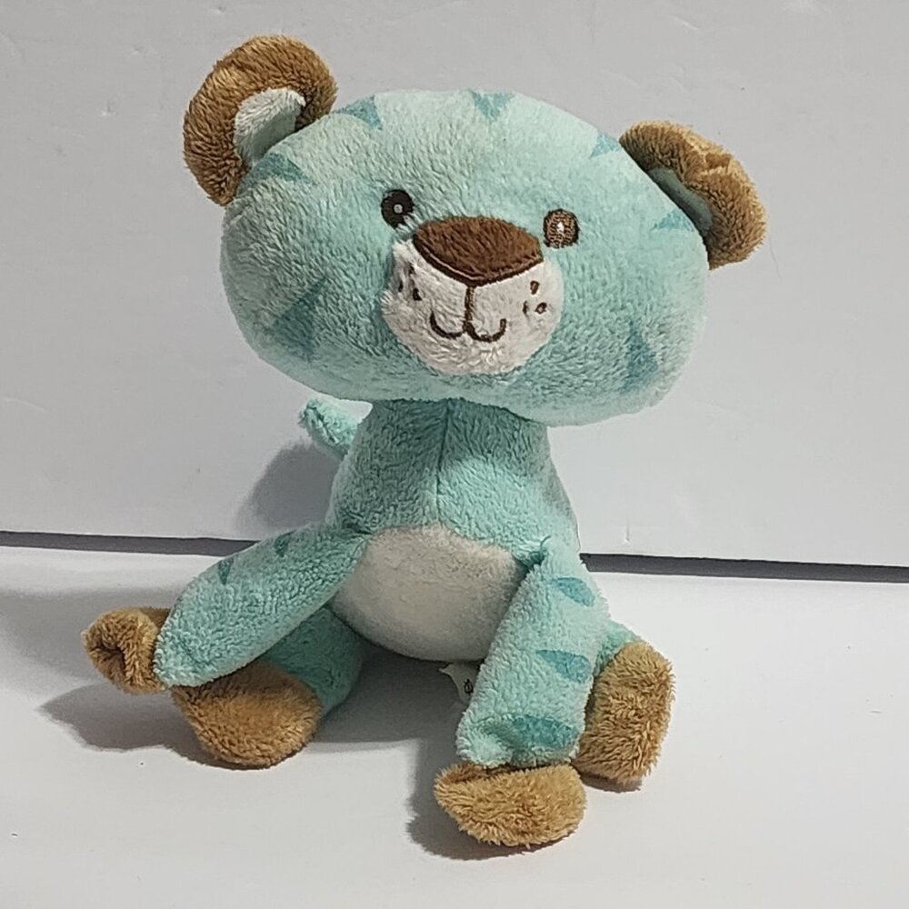 Fisher Price Mattel Mint Green Striped Cat Kitten Sewn Eyes Plush 2011 453731 7"